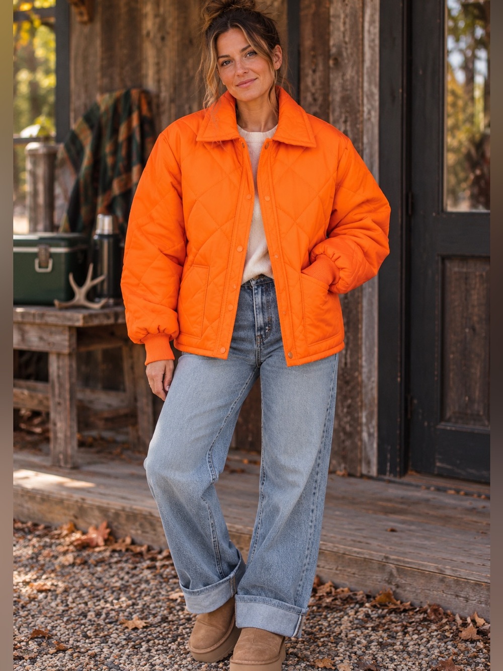 Vintage Upstream Premium Division Orange Quilted Puffer Jacket Made USA 23” PTP